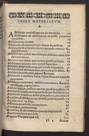 Index Materiarum.