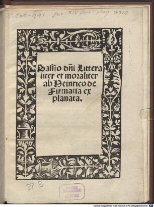 Passio domini Litteraliter et moraliter