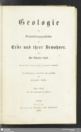 1: Geologie oder Entwickelungsgeschichte der Erde und ihrer Bewohner