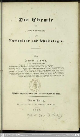 Die Chemie in ihrer Anwendung auf Agricultur und Physiologie