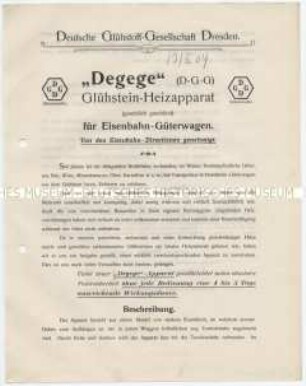 "Degege" Glühstein-Heizapparat für Eisenbahn-Güterwagen.