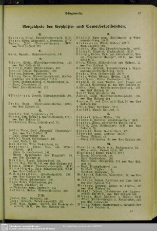 Berufsklassen und Gewerbebetriebe : Verzeichnis der Geschäfts- und Gewerbetreibenden