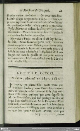 Lettre CCCCXI. A Paris, Mécredi 13. Mars, 1680