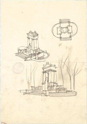 Pfann, Paul; Aschaffenburg; Ludwigsbrunnen - Grundriss, Perspektiven
