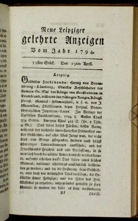 33stes Stück. Den 25ten April.