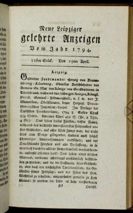 33stes Stück. Den 25ten April.