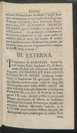 III. Externa.