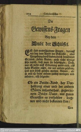 Die Gewissens-Fragen Bey dem Ambt der Schlüssel