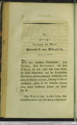 VI. Heißt Champ de Mars Marsfeld oder Märzfeld