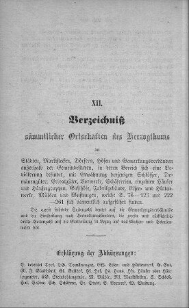 XII. Verzeichniß sämmtlicher Ortschaften des Herzogthums