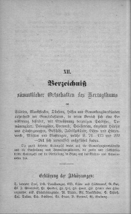 XII. Verzeichniß sämmtlicher Ortschaften des Herzogthums
