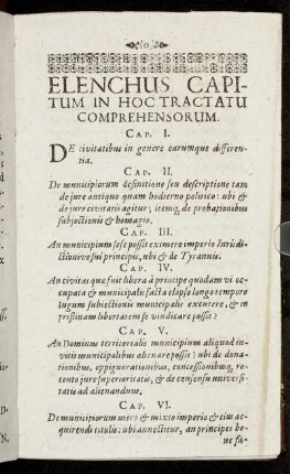 Elenchus Capitum In Hoc Tractatu Comprehensorum.