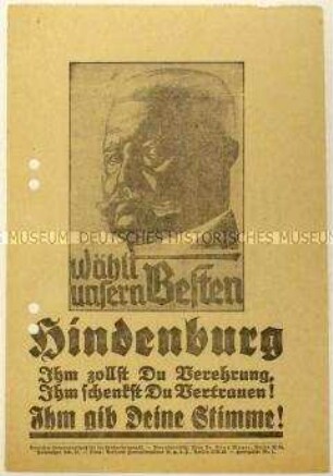 Aufruf zur Wahl von Paul von Hindenburg zum Reichspräsidenten 1932