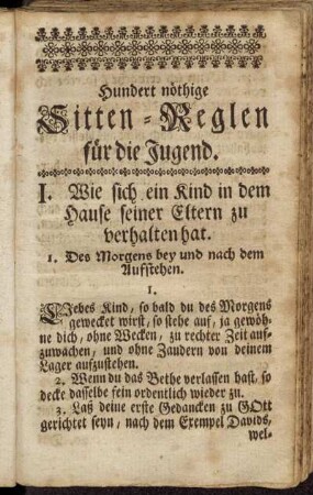 Hundert nöthige Sitten-Reglen für die Jugend.