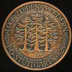 Medaille auf das 200-jährige Jubiläum der Stuttgarter Freimaurerloge Zu den 3 Cedern, 1974