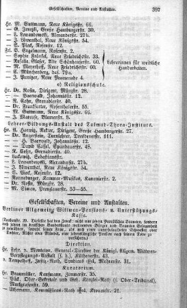 Gesellschaften, Vereine und Anstalten