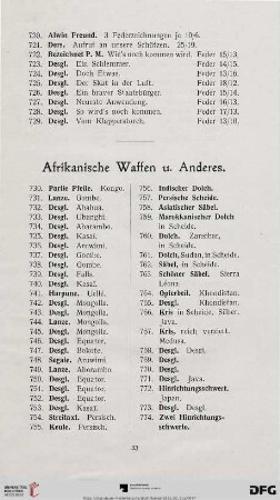 Afrikanische Waffen und Anderes (Nr. 730-796)