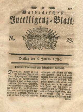No. 23, Dinstag den 6. Junius 1786