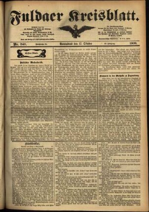 Erste Ausgabe vom Samstag, den 17. Oktober 1908.