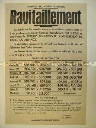 Maueranschlag für das besetzte Belgien mit der Verordnung über die Verteilung der Lebensmittelkarten (einsprachig)