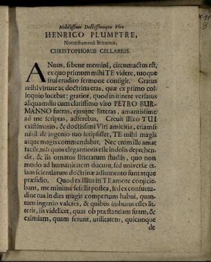 Nobilissimo Doctissimoque Viro Henrico Plumptre, ...