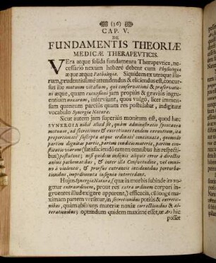 Cap. V. De Fundamentis Theoriæ Medicæ Therapeuticis.