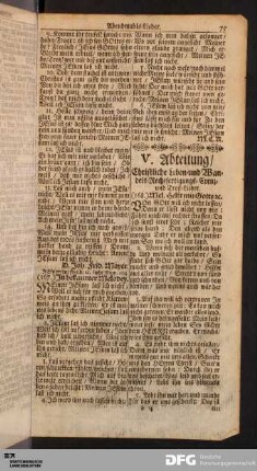 V. Abteilung / Christliche Leben- und Wandels-Rechtfertigungs- Creuz- und Trost-Lieder.