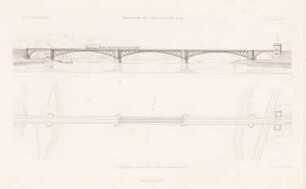 Moselbrücke der Staatsbahn, Koblenz-Güls: Grundriss, Ansicht (aus: Atlas zur Zeitschrift für Bauwesen, hrsg. v. F. Endell, Jg. 31, 1881)