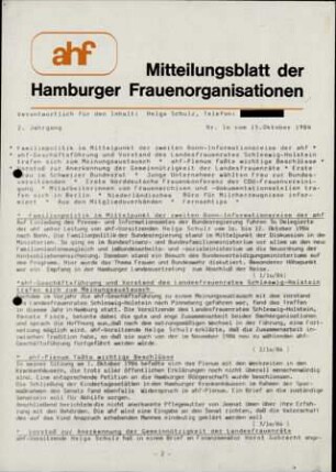 Mitteilungsblatt der Hamburger Frauenorganisation