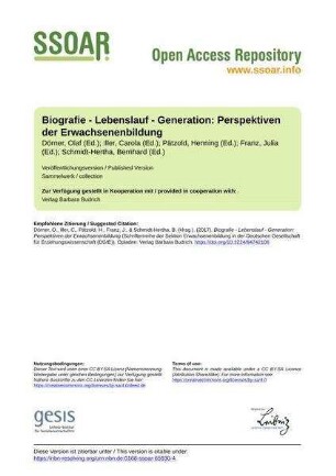 Biografie - Lebenslauf - Generation: Perspektiven der Erwachsenenbildung