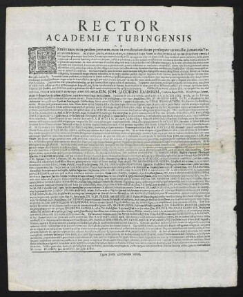 Rector Academiae Tubingensis L. S.