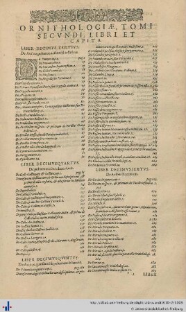 Ornithologiae, Tomi Secvndi, Libri Et Capita.