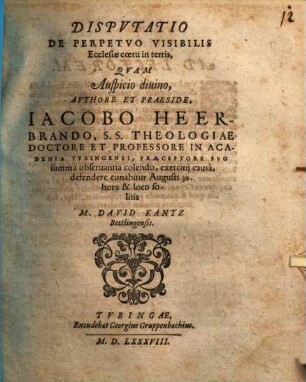 Disp. de perpetuo visibilis Ecclesiae coetu in terris
