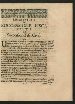 Dissertatio V. De Successione Fisci.