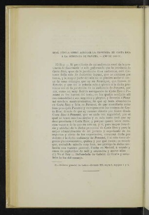 Real cédula sobre agregar la provincia de Costa Rica á la audiencia de Panamá. - Año de 1609 (1).