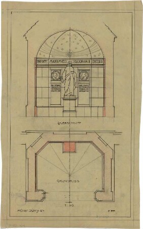 Pfann, Paul; Mausoleum - Grundriss, Querschnitt