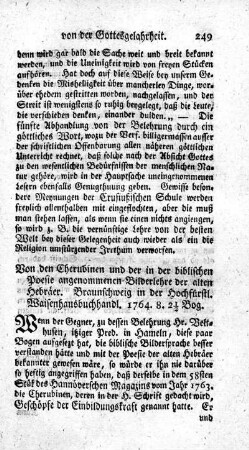 Von den Cherubinen und der in der biblischen Poesie angenommenen Bilderlehre der alten Hebräer.