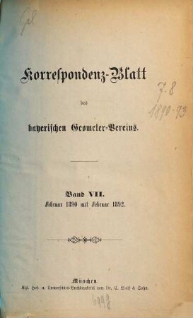 Correspondenz-Blatt des Bayerischen Geometervereins. 7. 1890/92