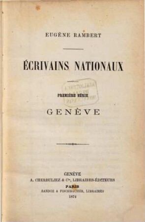 Écrivains nationaux, 1