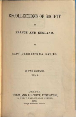 Recollections of society in France and England : in two volumes, 1