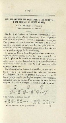 Lieu des sommets des cones droits circonscrits a une surface du second ordre.