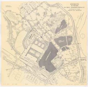 Fußballstadion in der Kongresshalle, Nürnberg: Leitplan Verkehr und Landschaft 1:5000, gesüdet, (von Inv.nr. 39664)