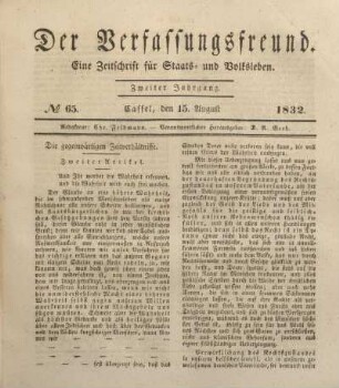 № 65. Cassel, den 15. August 1832.