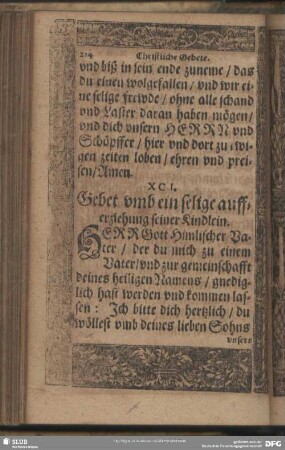 XCI. Gebet umb ein selige aufferziehung seiner Kindlein
