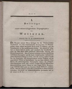 I. Beiträge zu einer mineralogischen Topographie der Wetterau.