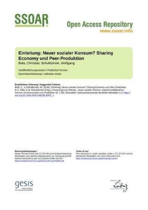 Einleitung: Neuer sozialer Konsum? Sharing Economy und Peer-Produktion