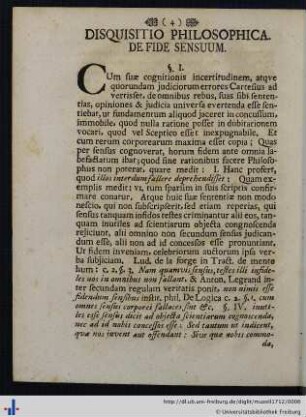 Desquisitio Philosophica. De Fide Sensuum.