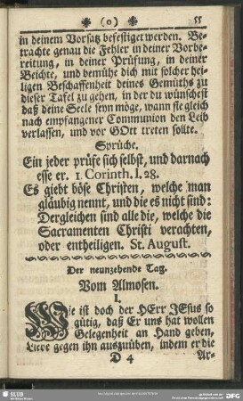 Der neunzehende Tag. Vom Almosen : neunzehende Tag. Vom Almosen