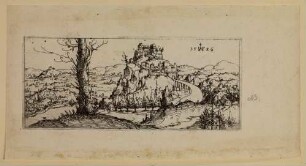 Landschaft mit einer Felsenburg in der Mitte