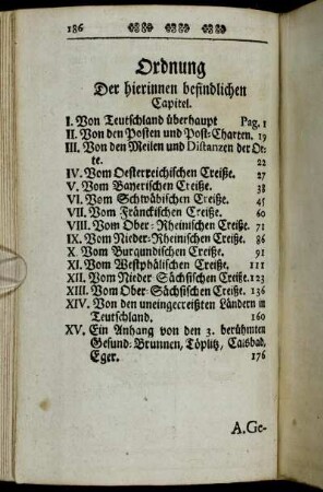Ordnung der hierinnen befindlichen Capitel